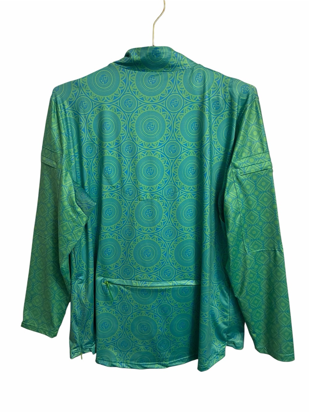 Gretchen Scott Green Turquoise Medallion Quarter Zip Active Pullover Top Large - Picture 6 of 7